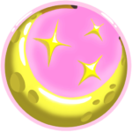 Banana Moon and three stars in a pink circle sky